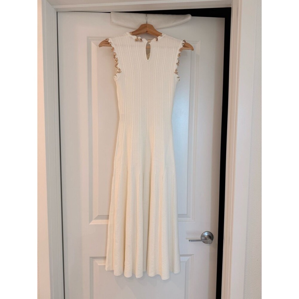 New MAJE White Sleeveless Embellished Knit midi dress with gold jewellery - Picture 12 of 16